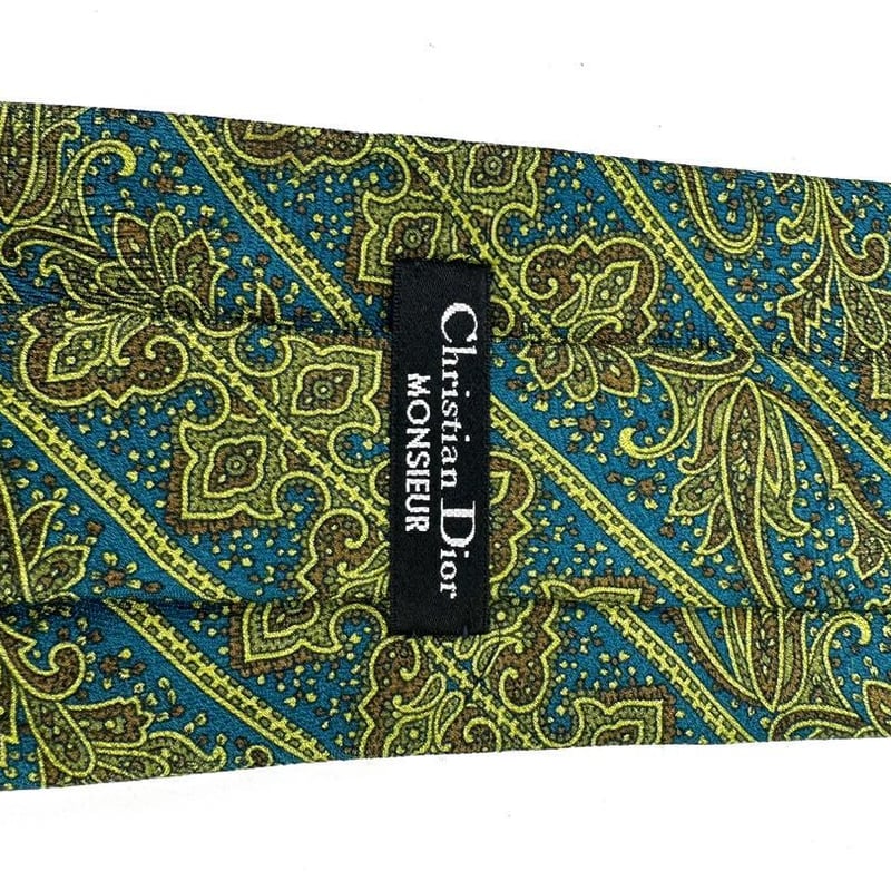 クリスチャンディオール シルク100% ネクタイ グリーン 花柄