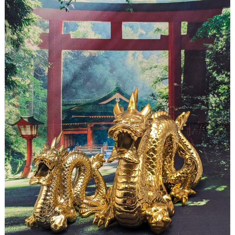 縁起物 風水 開運 黄金龍 一本角 2種セット インテリア 置物 レトロ