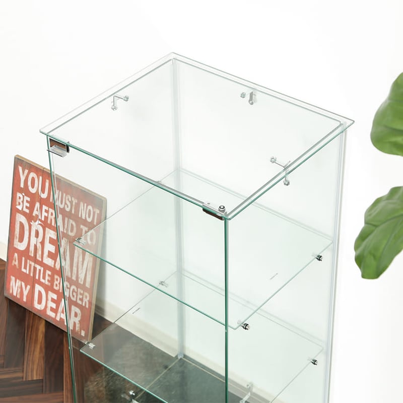 不二貿易 ガラスコレクションケース 3段 透明棚板 強化ガラス 高さ85cm