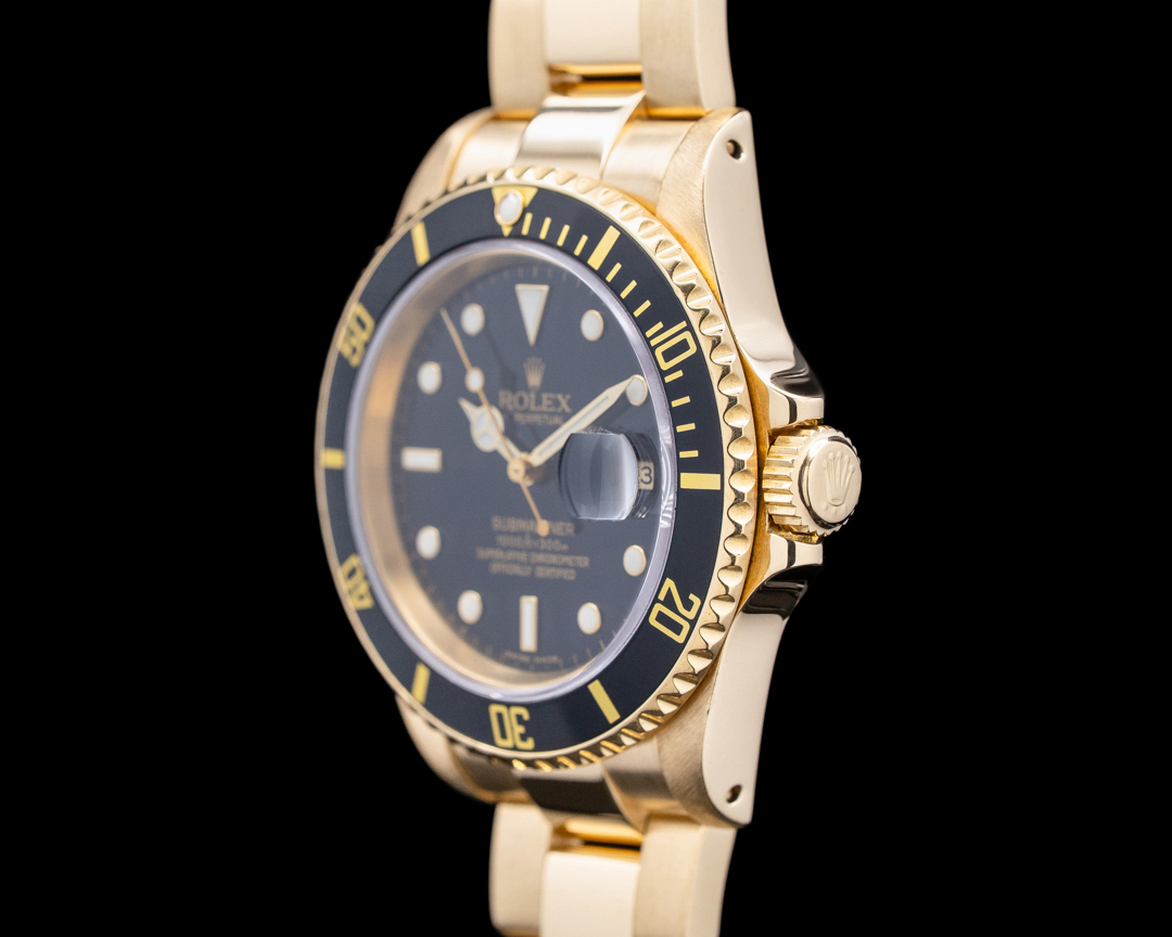 63811) Rolex 16808 Submariner 18K Yellow Gold Black Dial