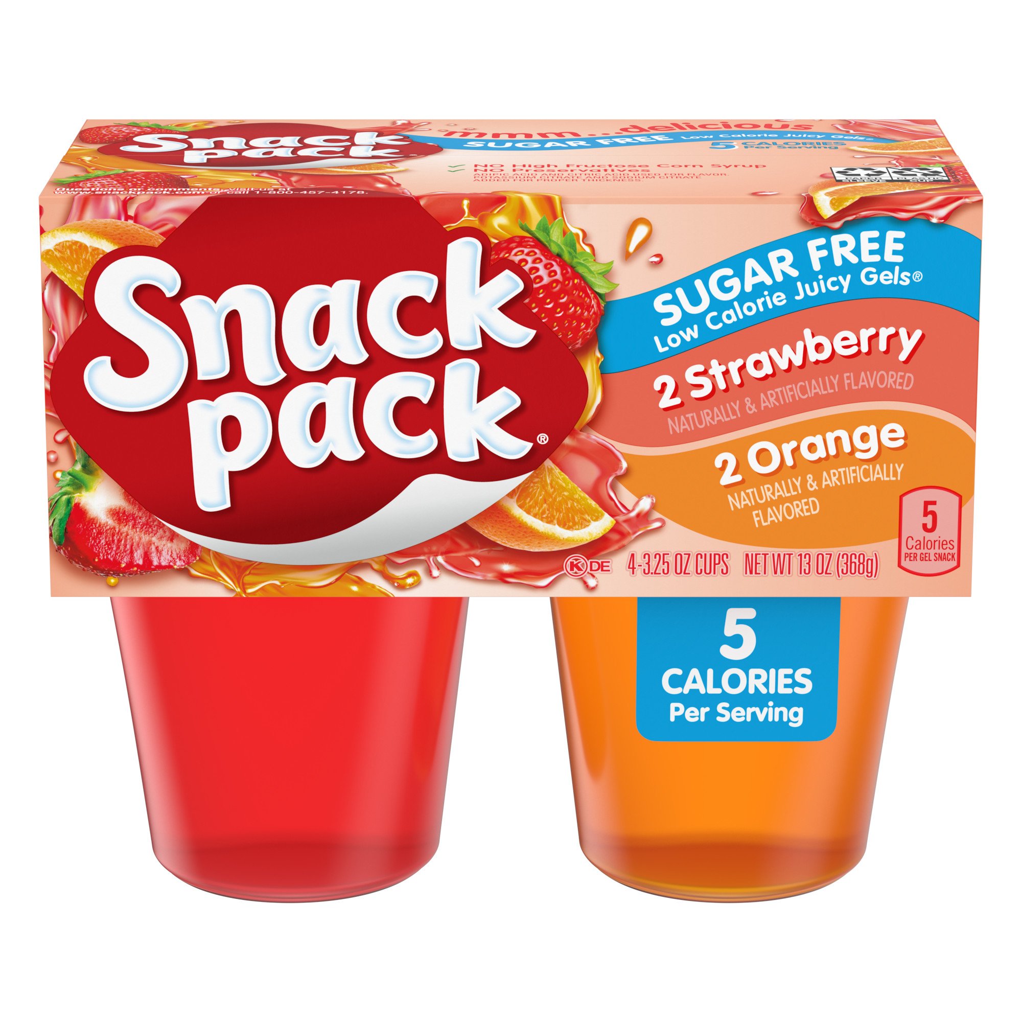 Snack Pack Sugar Free Strawberry & Orange Juicy Gels Cups, 4 ct