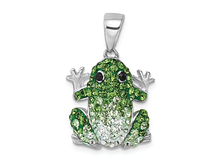 Rhodium Over Sterling Silver Polished Crystal Frog Pendant