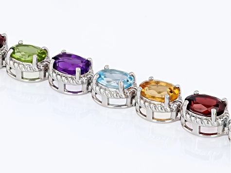 Multi-Color Gemstone Rhodium Over Silver Tennis Bracelet 20.84ctw