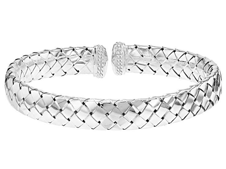 Sterling Silver 10mm Woven Flex Cuff Bangle - AG974 | JTV