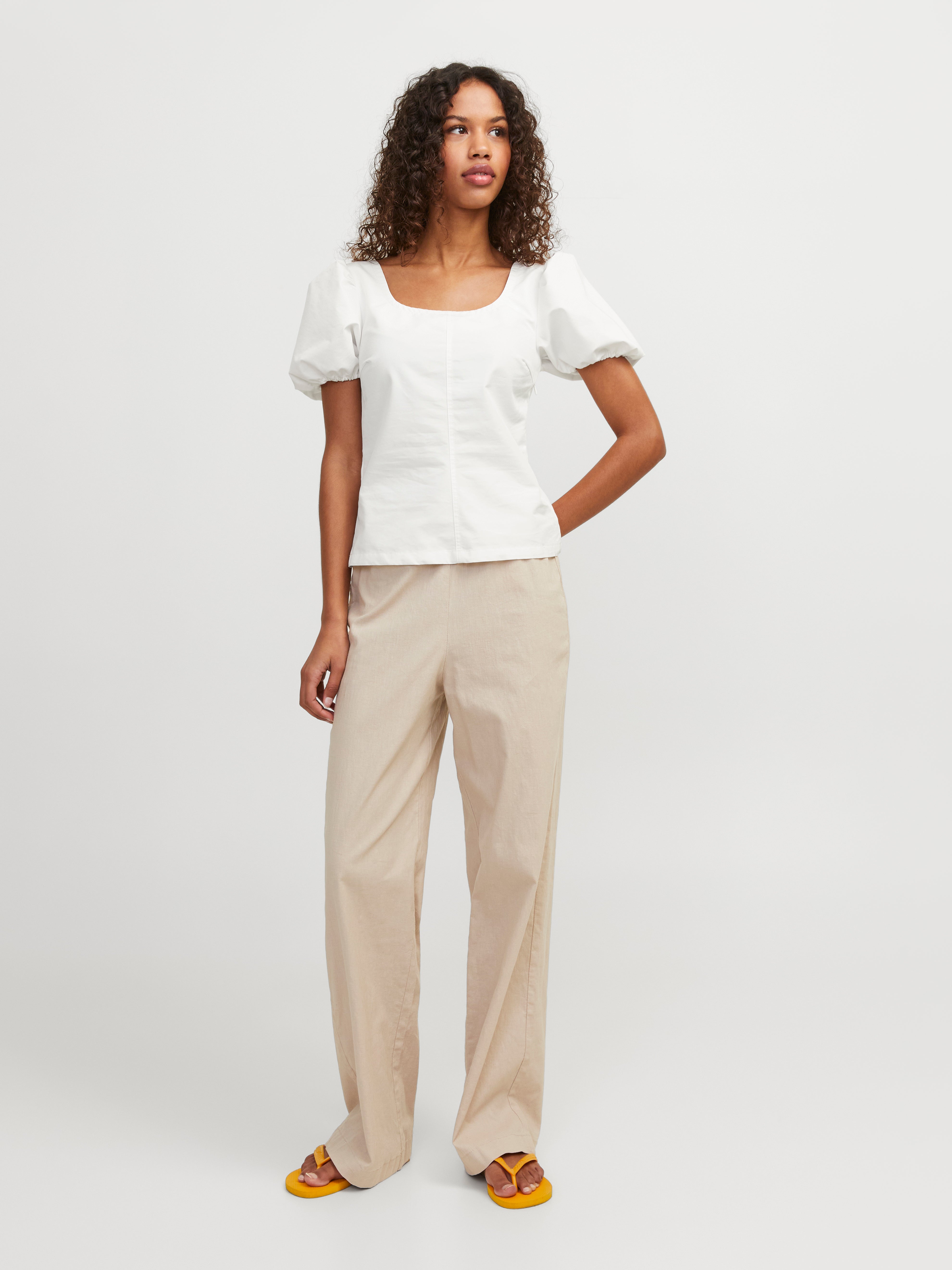 Regular Fit Square neck Puff sleeves Top | White Clear | JJXX®