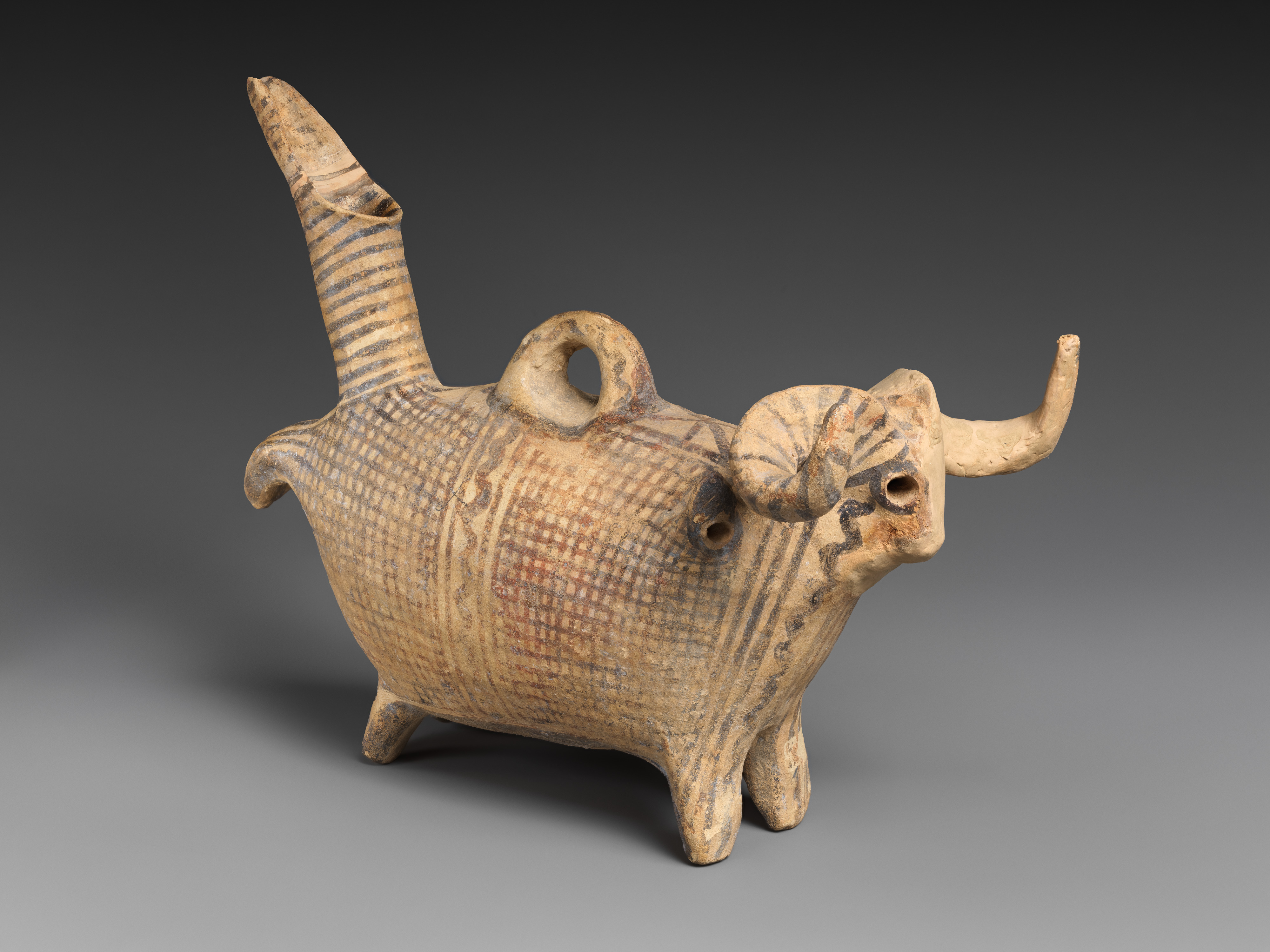 Terracotta zoomorphic askos (vessel) with a ram's head - Cypriot
