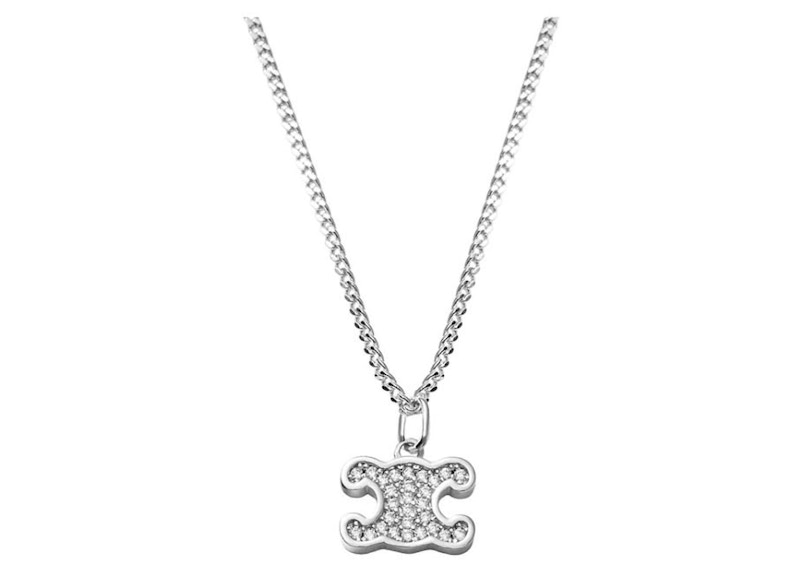 Celine Triomphe Rhinestone Necklace Silver in Brass - US