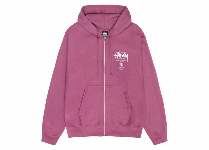 Stussy World Tour Zip Hoodie Berry Men's - SS24 - US