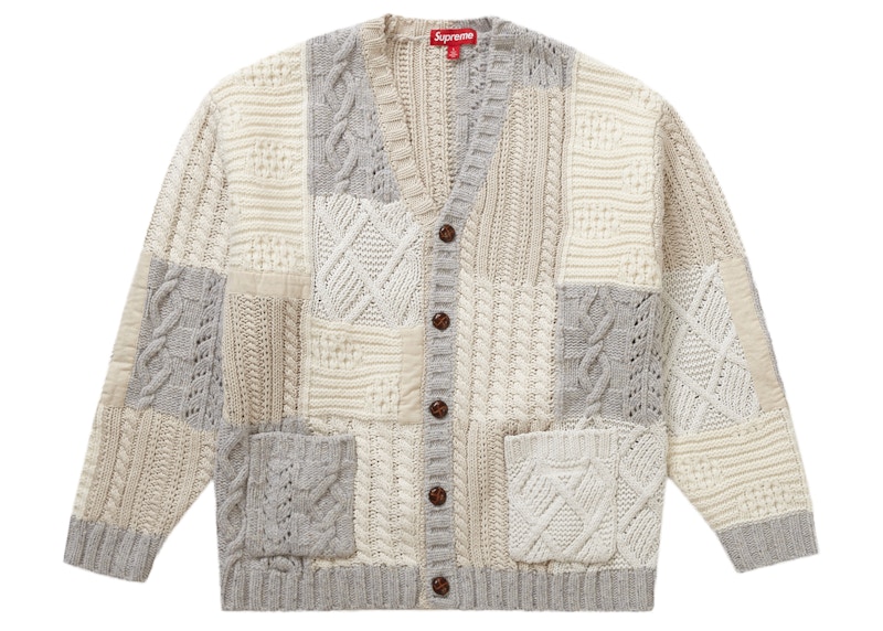 Supreme Patchwork Cable Knit Cardigan Ivory Men's - FW23 - US