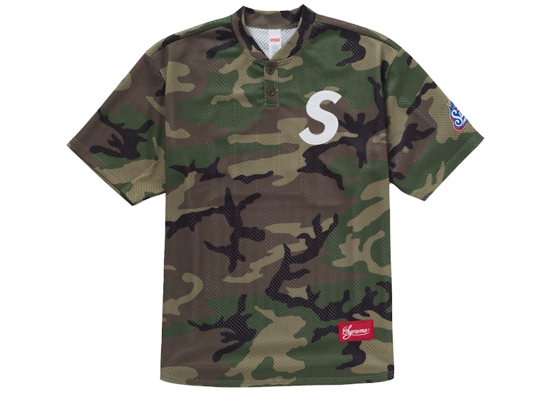 Supreme S Logo Baseball Henley Woodland Camo Men's - FW24 - US