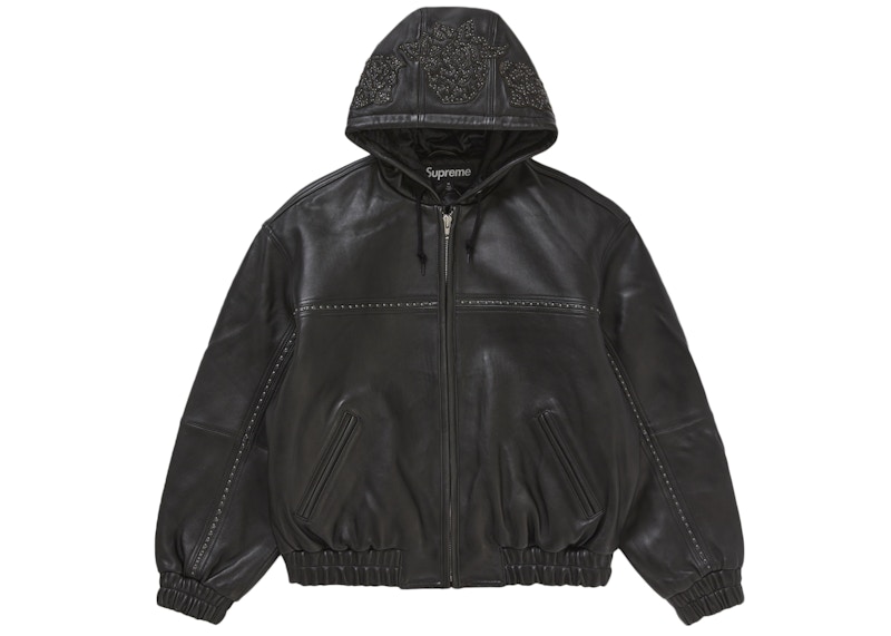 Supreme Studded Hooded Leather Jacket Black Men's - SS25 - US