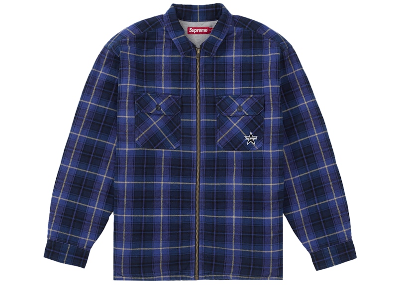 Supreme Thermal Lined Zip Up Flannel Shirt Blue Men's - FW25 - US