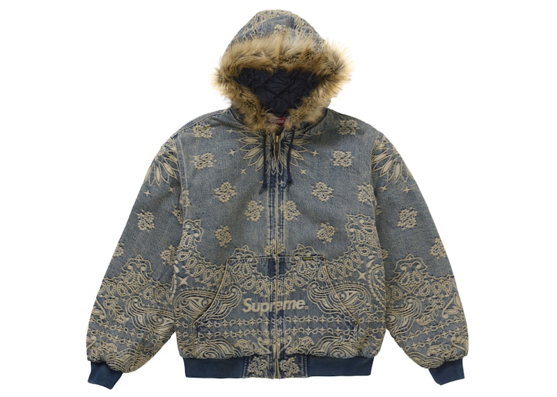 Supreme Bandana Jacquard Denim Hooded Work Jacket Blue Men's