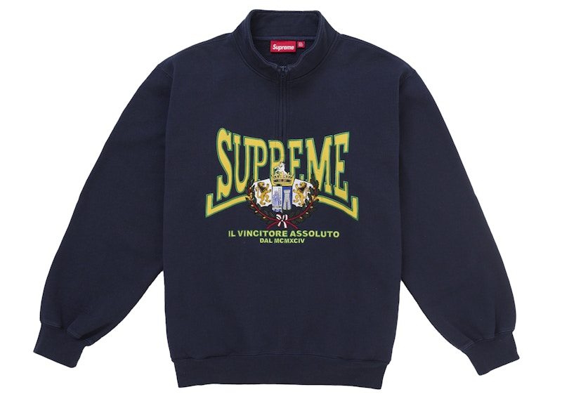 Supreme Crest Applique Half Zip Pullover Navy Men's - FW25 - US