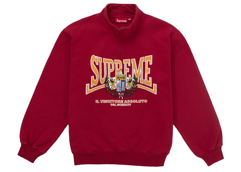 Supreme Crest Applique Half Zip Pullover Red Men's - FW25 - US
