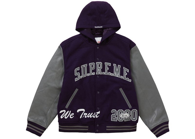 Supreme King Hooded Varsity Jacket Purple Men's - FW20 - GB