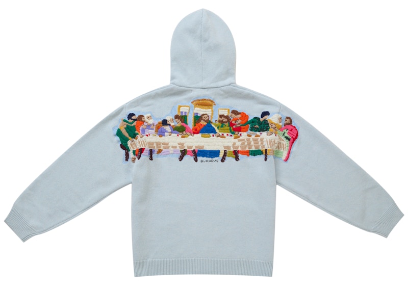 Supreme Last Supper Embroidered Zip Up Hooded Sweater Light Blue
