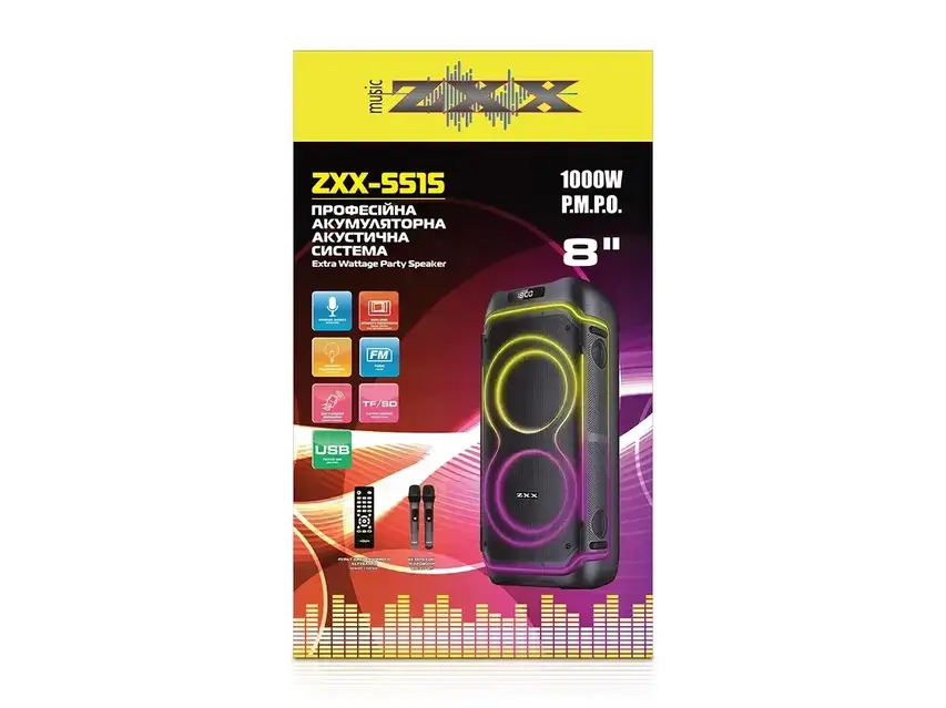 Портативная акустическая система с пультом и 2 микрофонами ZXX