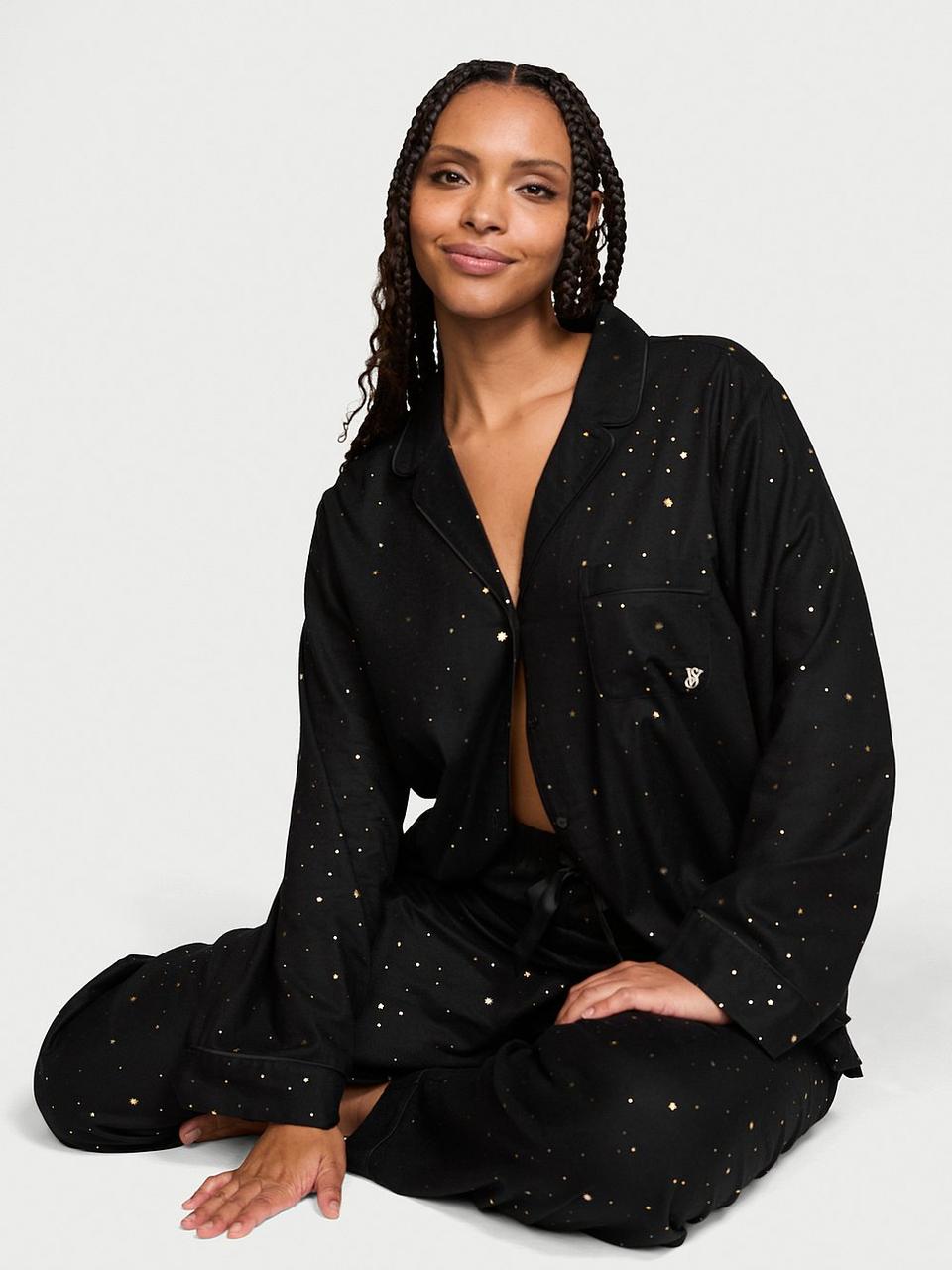 Фланелева Піжама Victoria's Secret Flannel Long Pajama Set, Чорна