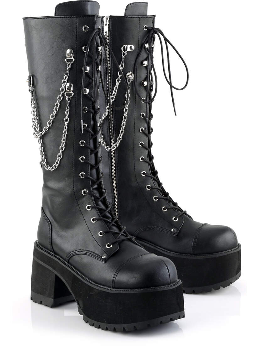 Ranger-303 Black Platform Boots with Chains | 3 Inch Heel
