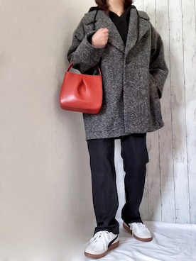 Wスライバーヘリンボーンミドルコートを使った人気ファッション