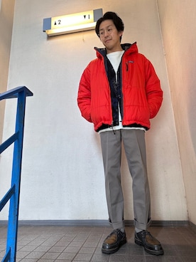 patagoniaのダウンジャケット/コート（レッド系）を使ったメンズ人気