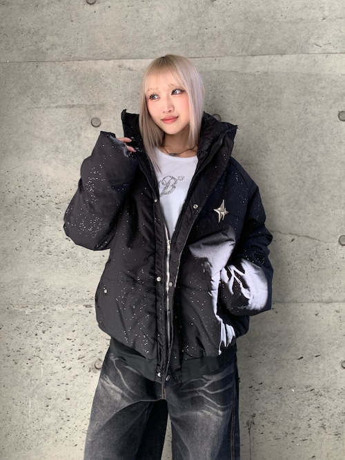 セール】【25年秋冬新作】ラメデザインメタルパーツバックプリント中綿