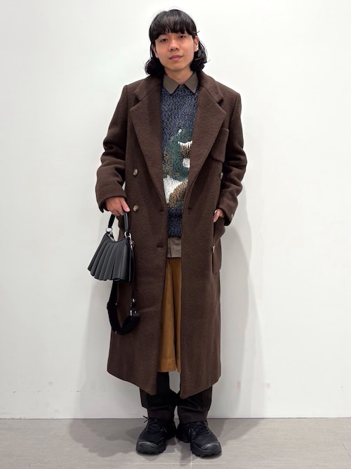 セール】ダブルブレストバージンウールロングコート（チェスターコート