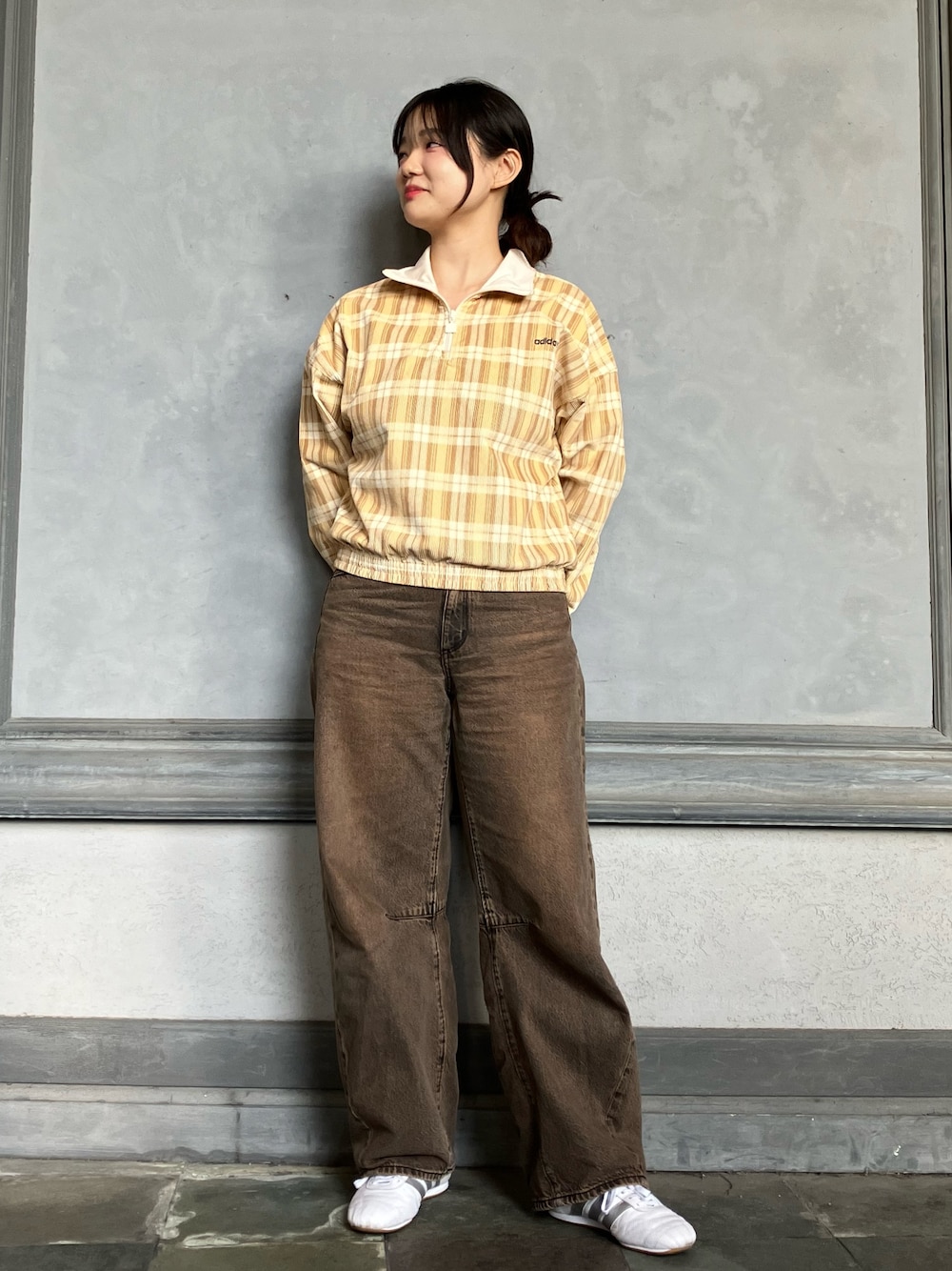 コーデュロイ タータン ハーフジップトップ / アディダスオリジナルス