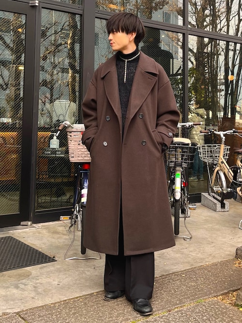 CLEL テックメルトンルーズ ダブルチェスターコート ブラック CLEL