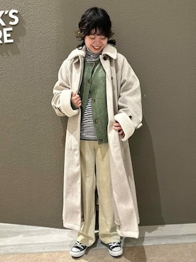 ウーリー ボア付き ステンカラーコートを使ったレディース人気