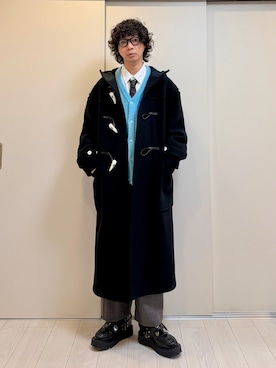 HYKEのダッフルコートを使ったメンズ人気ファッションコーディネート