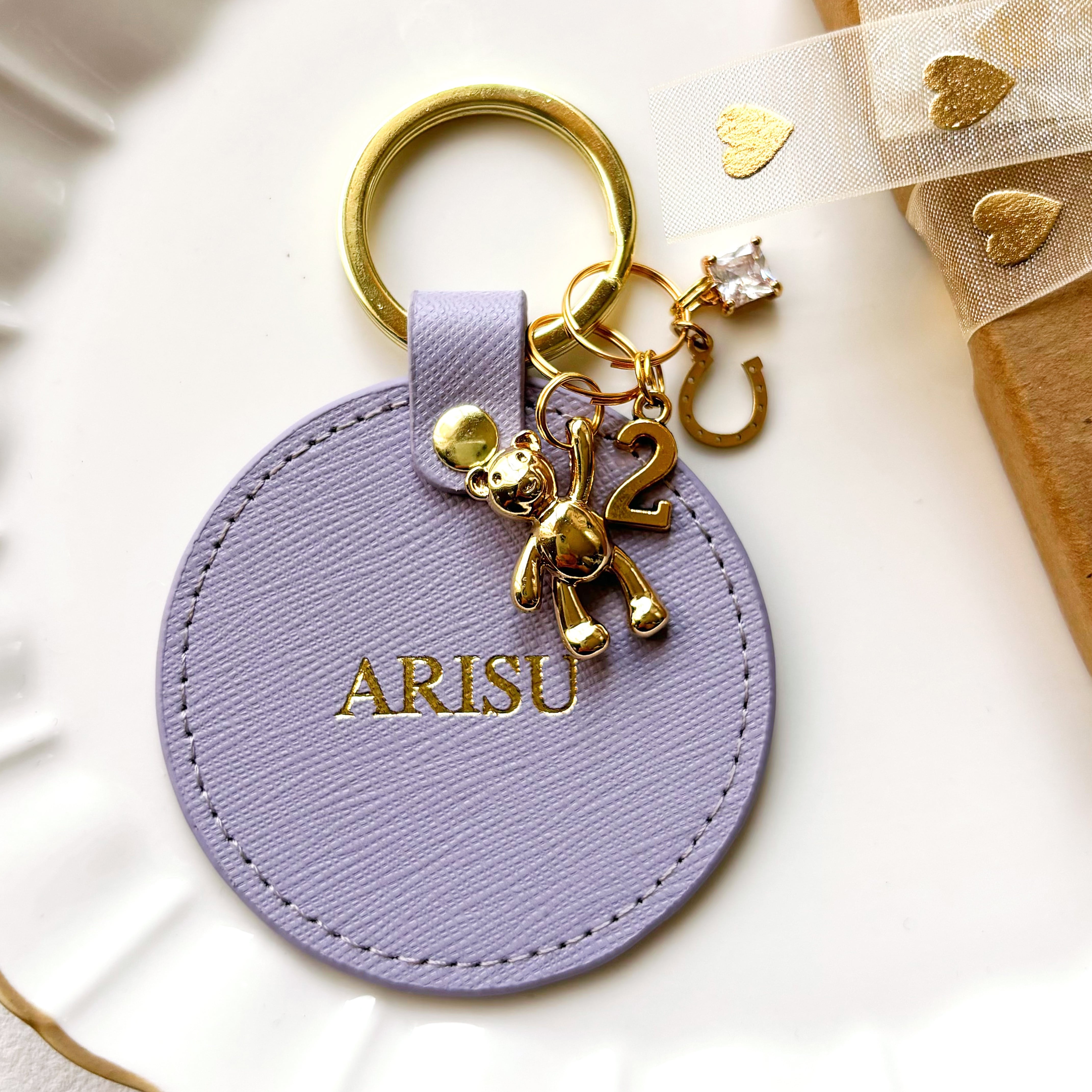 名入れ】テディベア オーダーメイド本革キーリング 丸型 | F THE