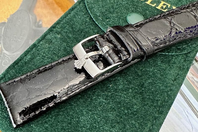 Rolex 16mm Steel Logo Buckle 20mm Black Genuine CROCODILE Strap