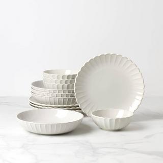 Lenox, French Perle Scallop 12-Piece Dinnerware Set, Service for 4