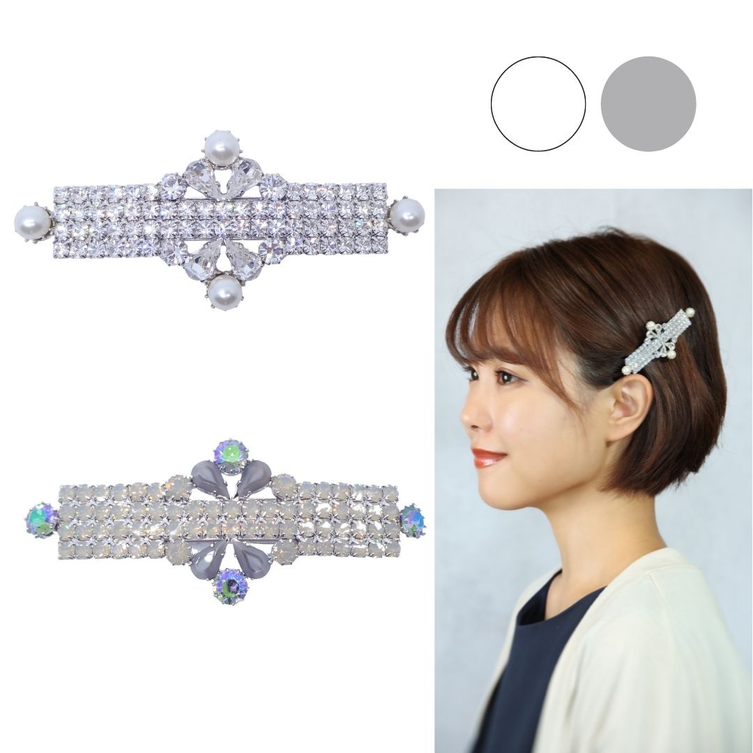 バレッタ ラインストーン スワロフスキー クリアカラー & パール