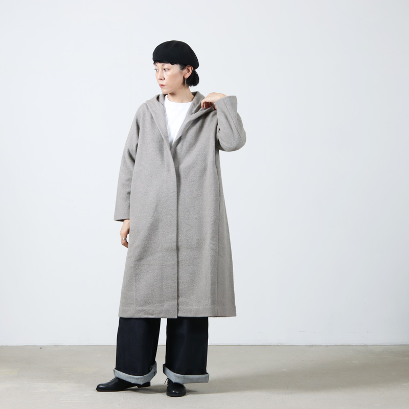 evameva (エヴァムエヴァ) press wool hooded coat / プレスウール