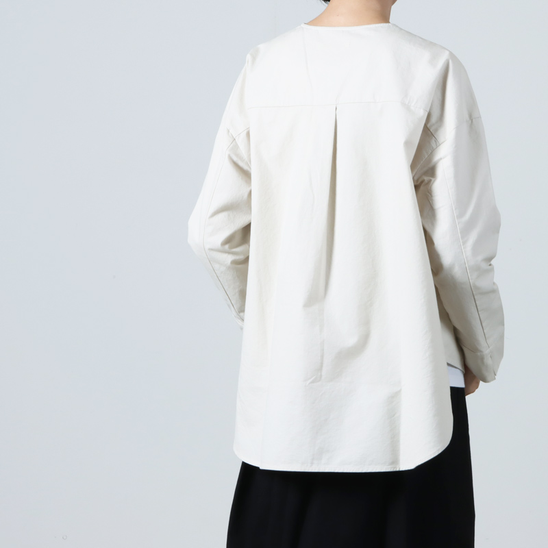 evameva (エヴァムエヴァ) cotton no collar shirt / コットンノー