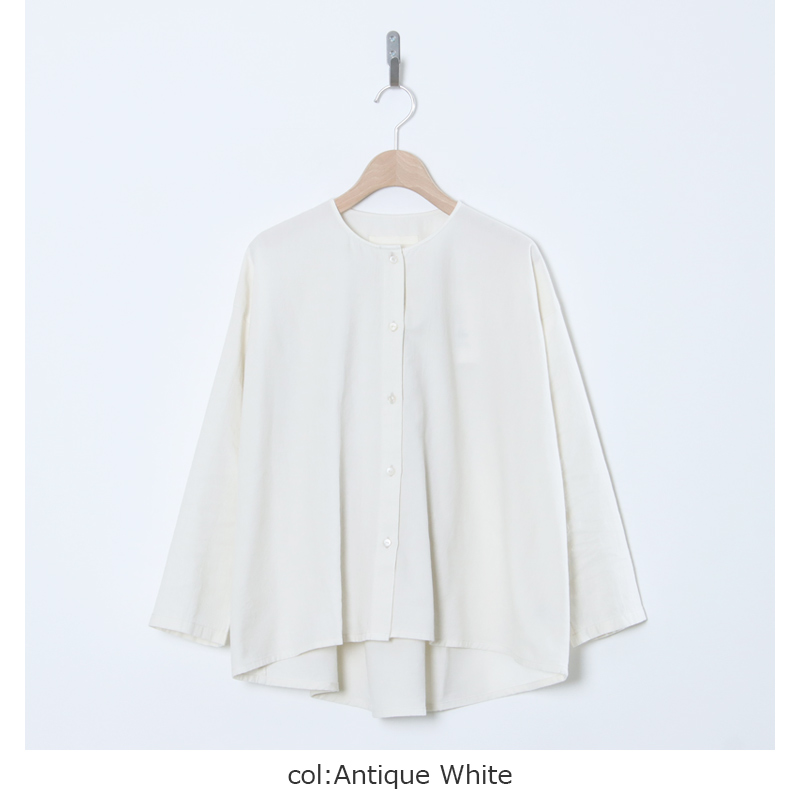 evameva (エヴァムエヴァ) cotton wool no collar shirt / コットン