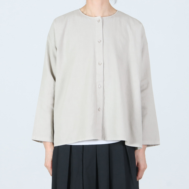 evameva (エヴァムエヴァ) cotton wool no collar shirt / コットン