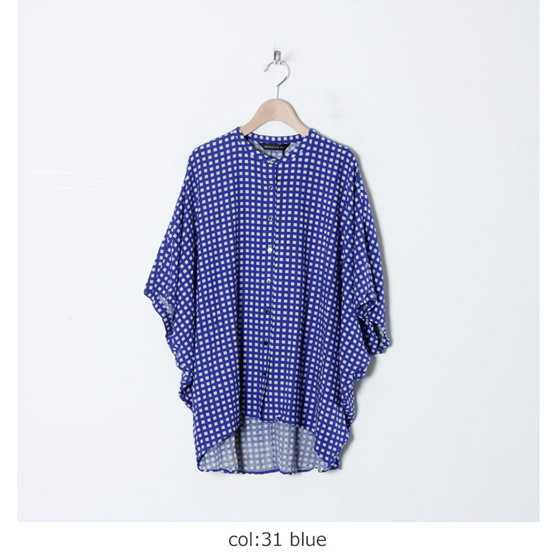 mizuiro ind (ミズイロインド) チェックプリントドルマンシャツ