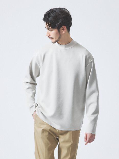 ダブルフェイス】ソフトタッチ モックネック ロングスリーブ Tシャツ