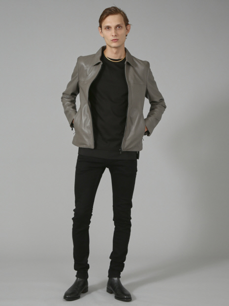 5351 POUR LES HOMMES】シープレザーダウンジャケット シングル レザー