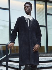 尾州産 ピークドラペル アニマル柄 チェスターコート｜5351POUR LES