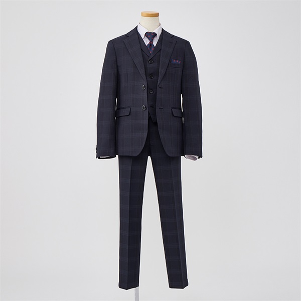 WANDER FACTORY ネイビーチェックベスト付きスーツ キッズ 男の子