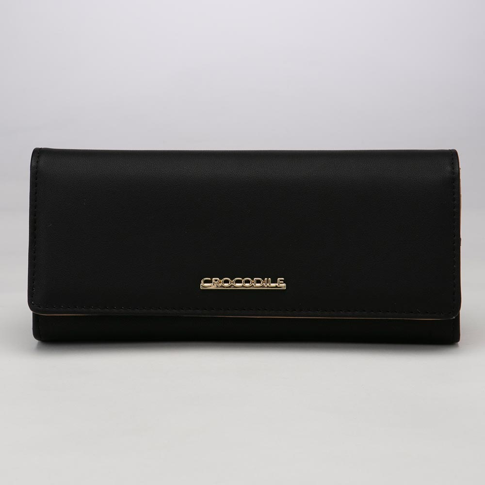 クロコダイル スムース ロゴ付き 中身が見やすい カブセ長財布
