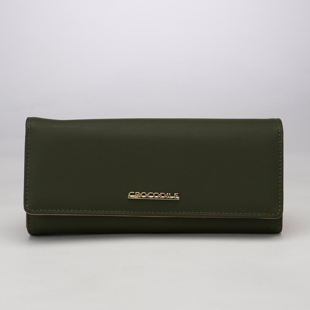 クロコダイル スムース ロゴ付き 中身が見やすい カブセ長財布