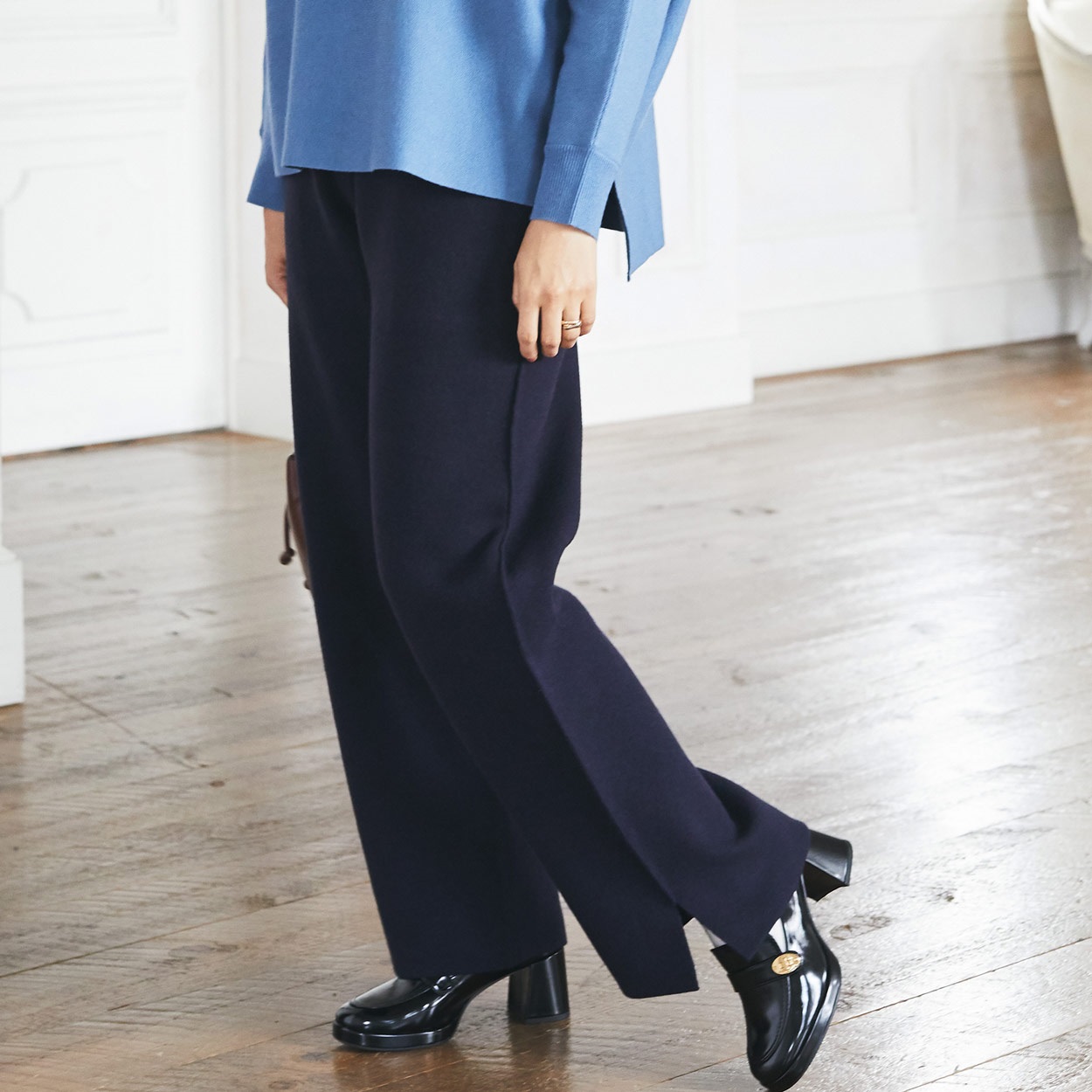 ESSEME×藤本美貴さんコラボ サイドスリットニットパンツ レディス