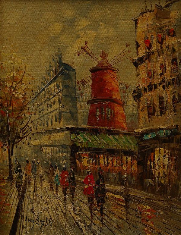 中古】◇佐伯祐三◇ムーランルージュ◇肉筆◇油彩◇佐伯米子鑑定シール