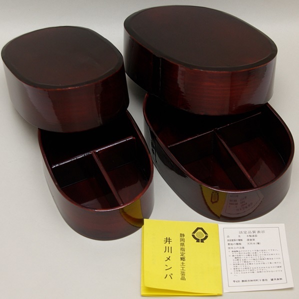 未使用品 井川メンパ 漆器 丸型 仕切り付きお弁当箱 丸型 1号 望月良秋